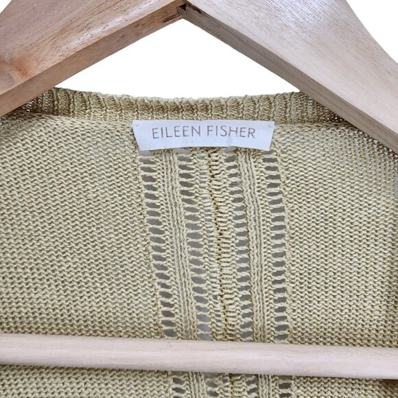 Eileen Fisher Womens Open Front Cardigan Linen Knit With Pockets Size M Beige - Picture 3 of 7